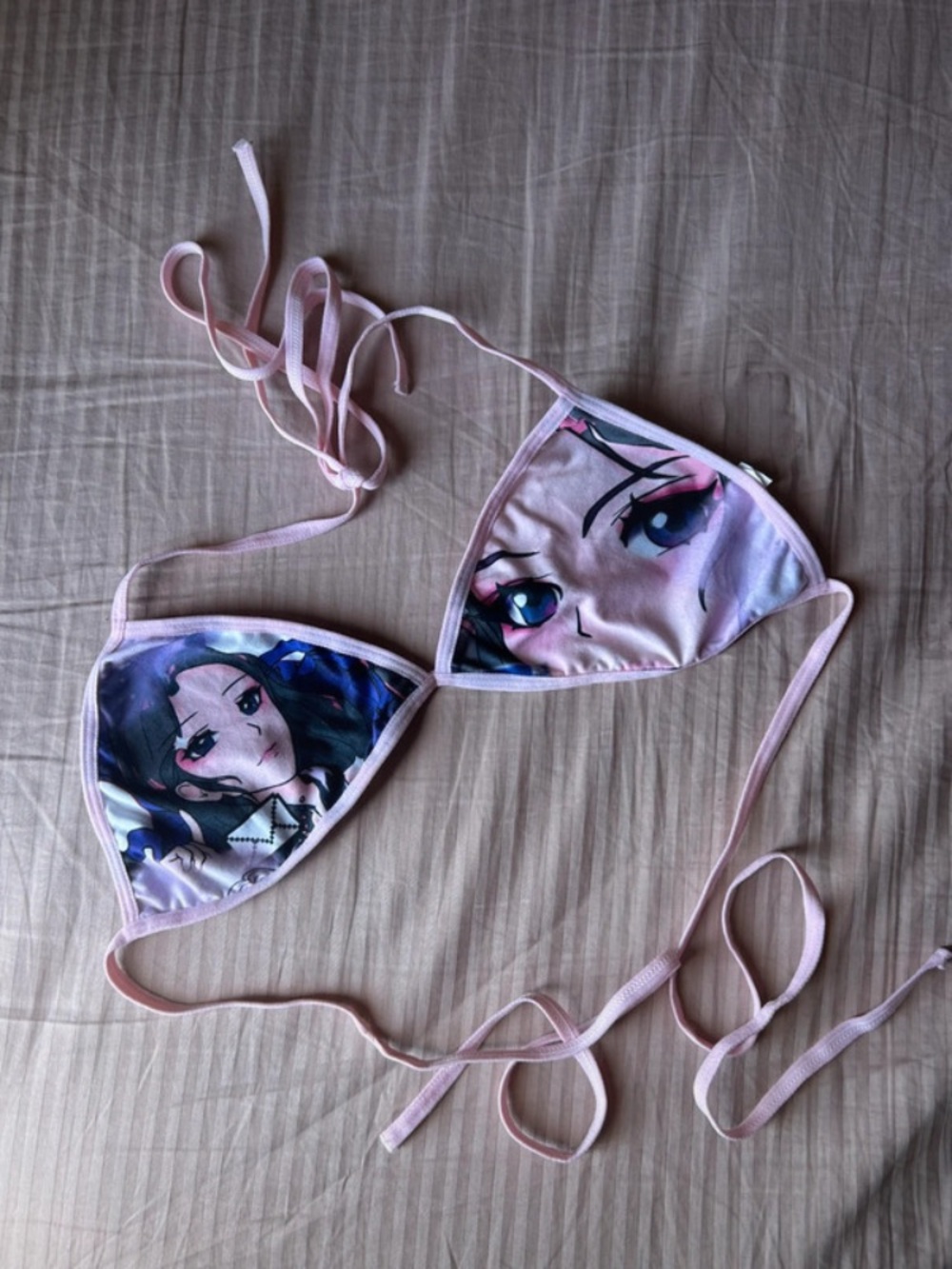 Pink Anime Print Triangle Bikini Top - Women's Swim